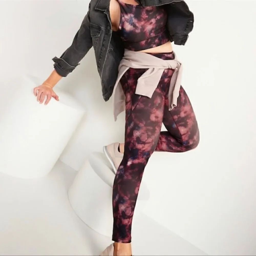 Old Navy High Waisted PowerSoft 7/8-Length Tie-Dye Side-Pocket Leggings Size S